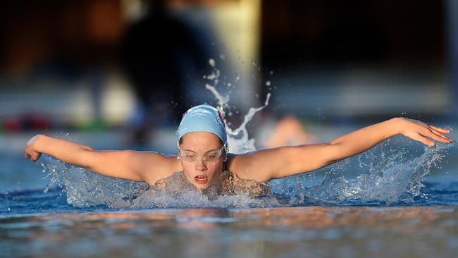 Manly Swimming Club member Charli Brown training at Manly Aquatic Centre. Charli, 18, from Frenchs Forest, is competing in five events at the 2021 Australian Open Swimming Championships on the Gold Coast, starting on April 5. Picture: Troy Snook