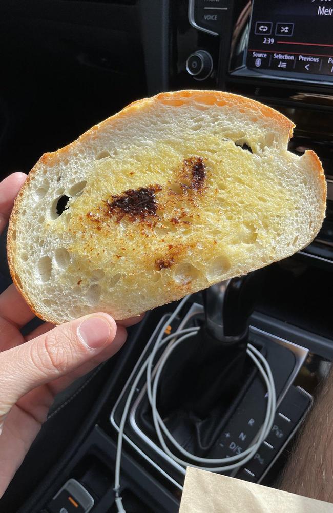 A Sydney cafe has been roasted over this stingy Vegemite toast serving. Picture: Supplied