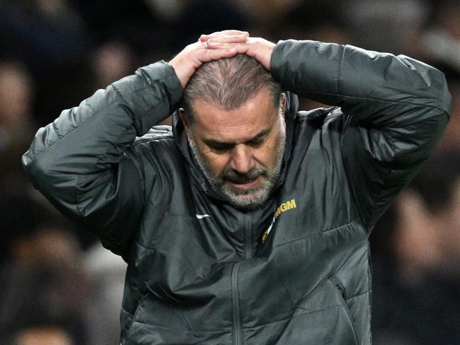 LONDON, ENGLAND - DECEMBER 08: Ange Postecoglou, Manager of Tottenham Hotspur, reacts during the Premier League match between Tottenham Hotspur FC and Chelsea FC at Tottenham Hotspur Stadium on December 08, 2024 in London, England. (Photo by Justin Setterfield/Getty Images)