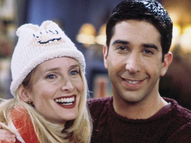 Jane Sibbett (Carol) and David Schwimmer (Ross) in the television series 'Friends'.