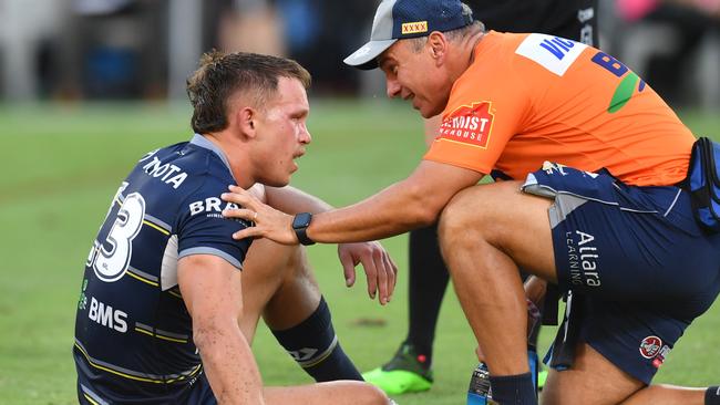 North Queensland Cowboys against Gold Coast Titans at Queensland Country Bank Stadium. Cowboys Reuben Cotter. Picture: Evan Morgan