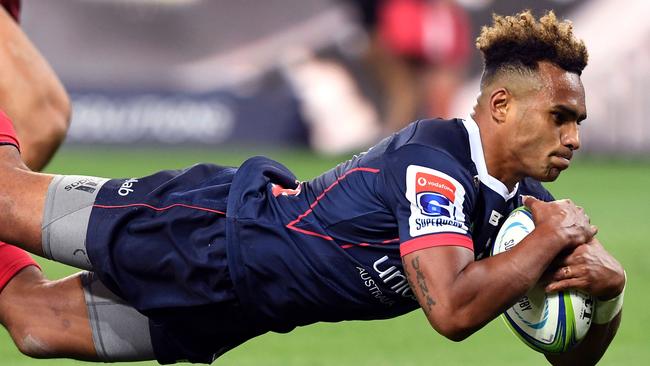 Rebels halfback Will Genia scores against the Sunwolves in February. Picture: AFP