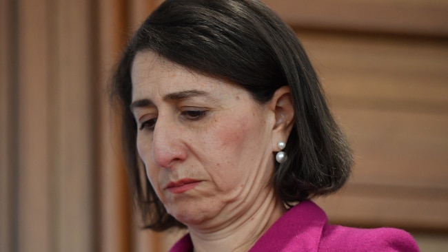 Premier Gladys Berejiklian is seen during a daily COVID-19 press conference. Picture: Getty Images