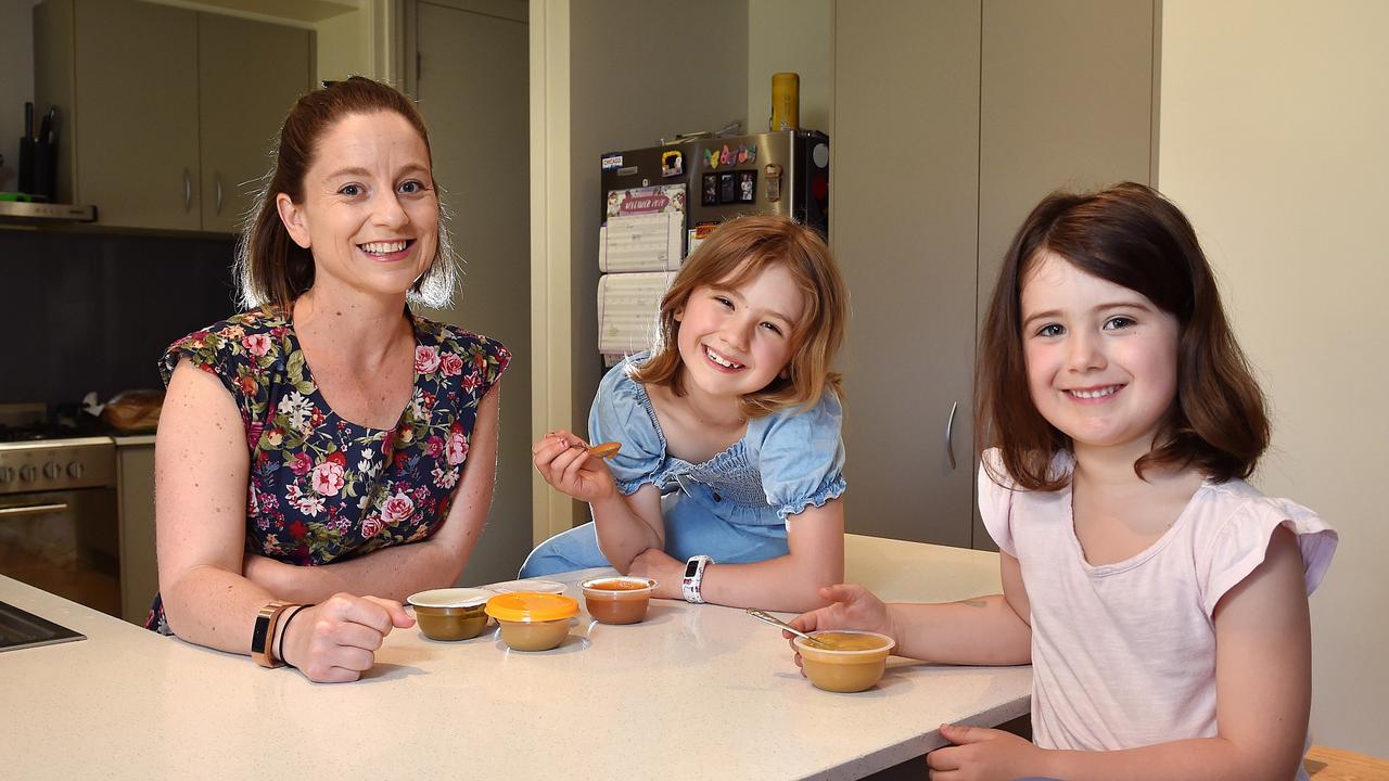 Nutritionist Simone Emery, with daughters Elizabeth, 8 and Verity, 6. Picture: Nicki Connolly