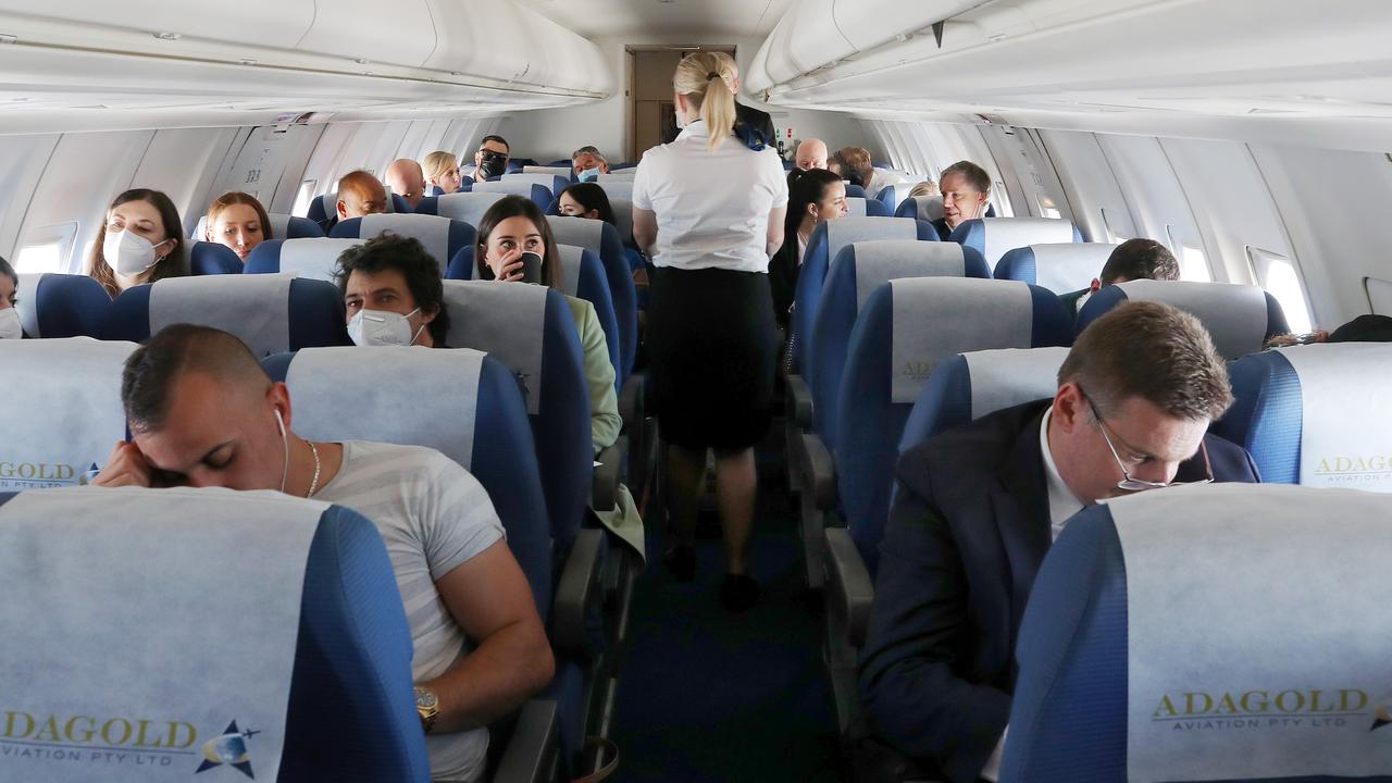 Flying from Launceston to Melbourne on day two on the media plane. Picture: Toby Zerna