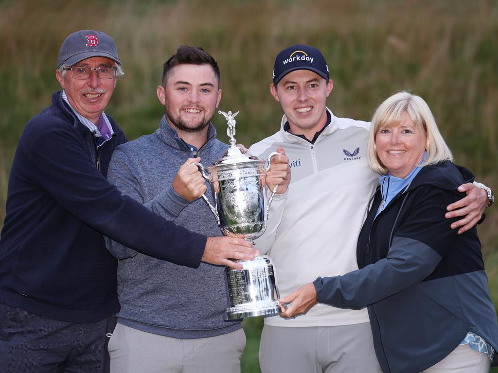 Matt Fitzpatrick and his family with the US Open Championship trophy. Picture: Warren Little/Getty Images