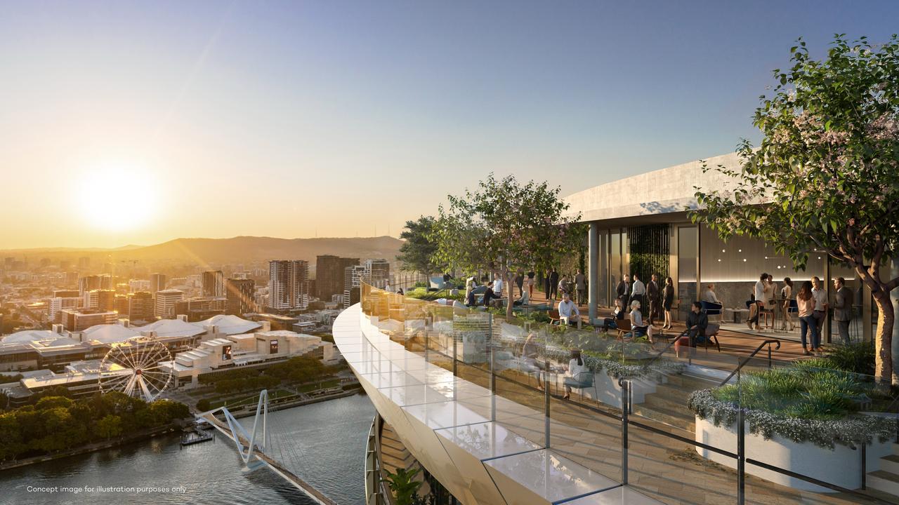 An artist’s impression in publicity images for the SkyDeck at Queen’s Wharf. Picture: Supplied