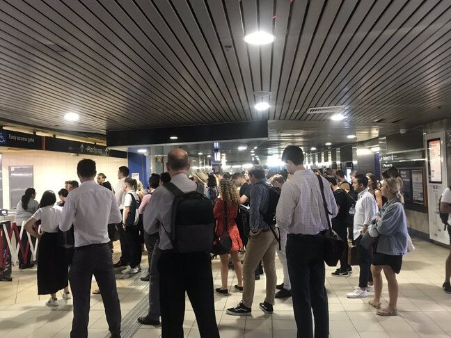 Delayed commuters at Town Hall this morning. Picture: Twitter