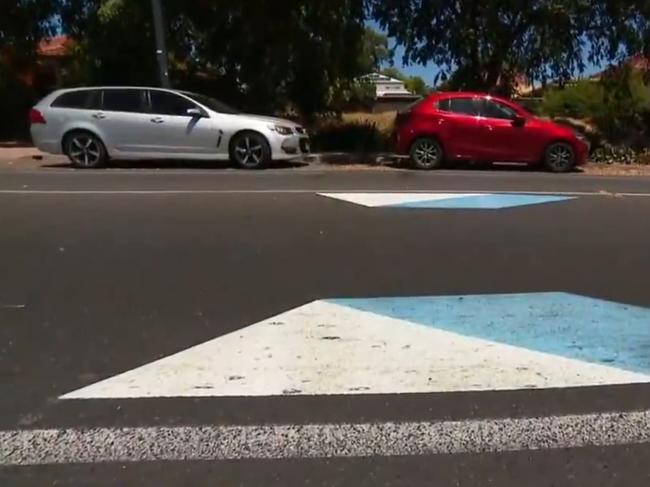 Unusual road markings have started to appear on Adelaide roads as part of a new plan to slow drivers down., The 3D 'dragon teeth' have already been rolled out in two suburbs, but the initiative is set to be expanded. Picture: Nine News