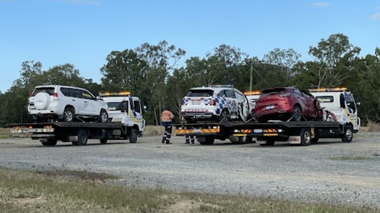 Aftermath of a three car crash including a police vehicle on Bruce Highway at Kuttabul, north of Mackay on the afternoon of July 3, 2024. Picture: Fergus Gregg