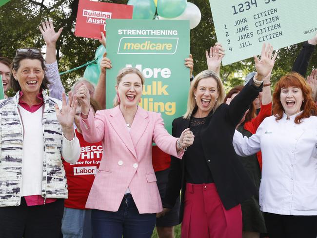 Janet Gatehouse Sorell Mayor, Julie Collins Minister Julie Collins, Rebecca White Labor candidate for Lyons, Millicent Borowicz pharmacist from Tasman Pharmacy at Nubeena after the announcement at Sorell.  Federal government announcement of three new urgent care clinics for Tasmania.  Picture: Nikki Davis-Jones