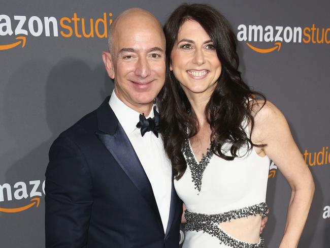 Amazon Founder/CEO Jeff Bezos (L) and wife MacKenzie Bezos attend Amazon Studios Golden Globes Celebration at The Beverly Hilton Hotel on January 8, 2017. Picture: Joe Scarnici/Getty Images for Amazon