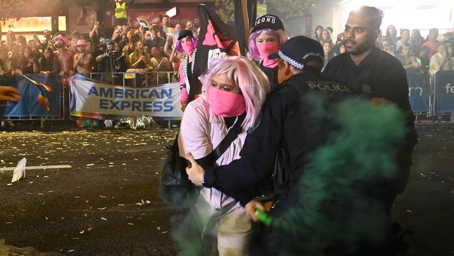 Protesters were seen struggling with police. Picture: NCA NewsWire / Jeremy Piper