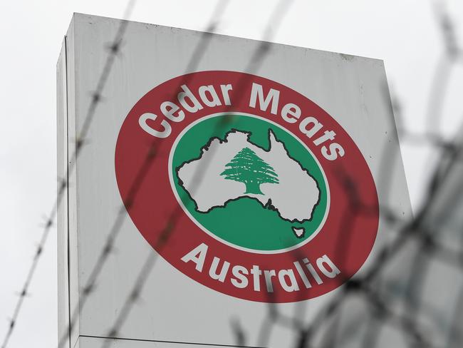 Signage for Cedar Meats Australia is seen in Melbourne, Monday, May 4, 2020. Victoria has recorded 19 new COVID-19 cases connected to a cluster at Cedar Meats, a meat processing facility. (AAP Image/James Ross) NO ARCHIVING