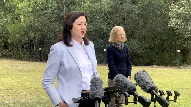 Premier Annastacia Palaszczuk, pictured with Chief Health Officer Jeannette Young, says she will not put Queenslanders at risk. Picture: Hayden Johnson