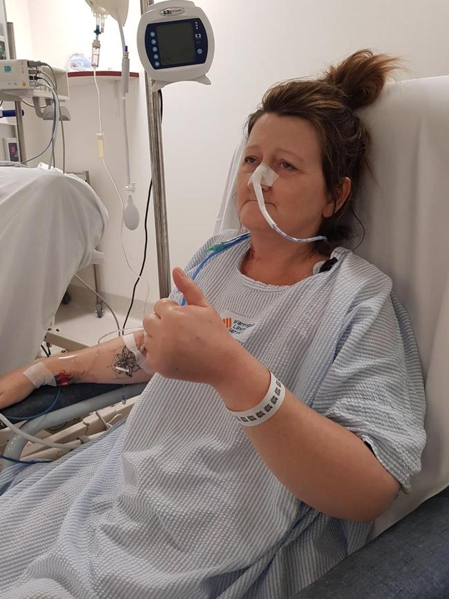 Ms Hoskin after her marathon transplant surgery at Melbourne’s Alfred Hospital.