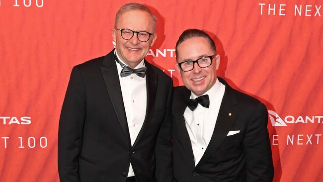 Anthony Albanese and then Qantas CEO Alan Joyce as they attend the Qantas 100th gala dinner in March 2023. Picture: Getty Images