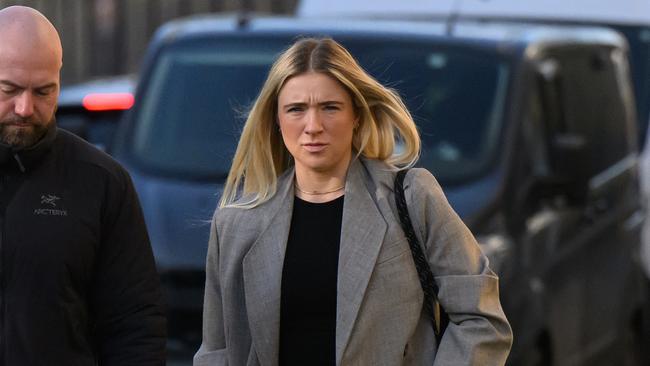 Kristie Mewis, the partner of Australian footballer Sam Kerr, arrives at Kingston Crown Court on February 06, 2025 in Kingston upon Thames, England. . (Photo by Leon Neal/Getty Images)