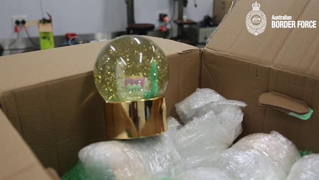 Australian Border Force officers discovered liquid form of ice inside these snow globes. Picture: ABF