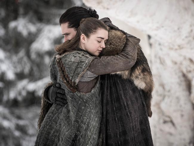 Jon Snow and Arya Stark’s reunion was a favourite moment with fans. Picture: Helen Sloan/HBO via AP
