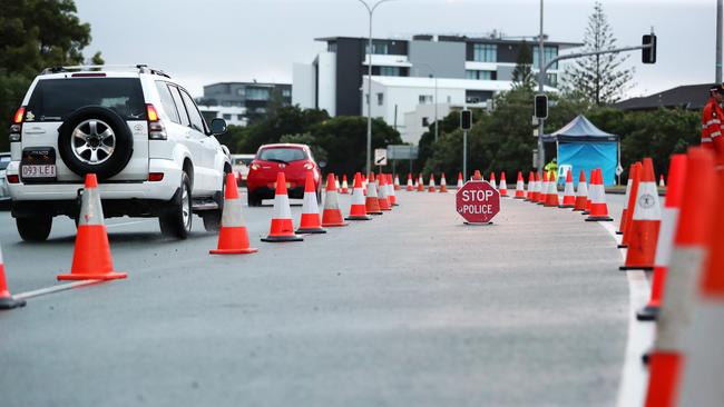 The Queensland border checkpoint. Picture: Nigel Hallett