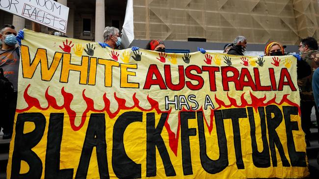 Demonstrators demand an end to Aboriginal deaths in custody in Australia. Tens of thousands of Australians defied government calls to stay at home on June 6, spilling onto the streets for Black Lives Matter protests in major towns and cities across the country. Picture: Con Chronis/AFP