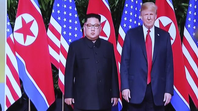 Donald Trump, poses with Kim Jong-un before their meeting. Picture: AP.