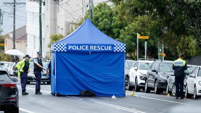 Police established a crime scene on Fletcher Street, near the corner of Silva Street on the border of Bondi &amp; Tamarama. Picture: Max Mason-Hubers