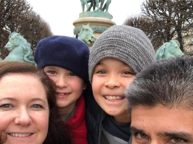 Dulwich Hill Public School mum Yvette McDonald has written an open letter to principals saying their "edicts" about open learning are impossible to follow.She is pictured her with her husband Mario and children Betty, 8 and Xander, 10. Picture: supplied