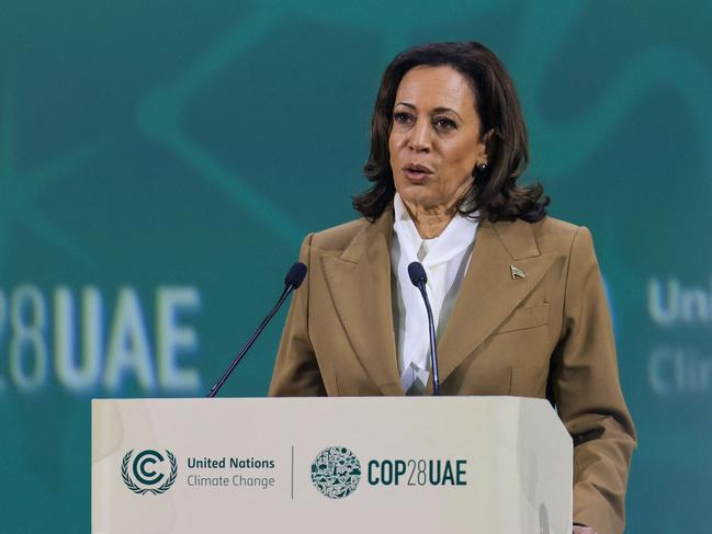 US Vice President Kamala Harris speaks at the COP28 United Nations climate summit in Dubai. Picture: Karim Sahib/AFP