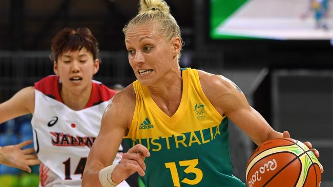 Sparkling Opal ... Erin Phillips in Olympic action for Australia’s powerful women’s basketball team. Picture: Andrej Isakovic (AFP)