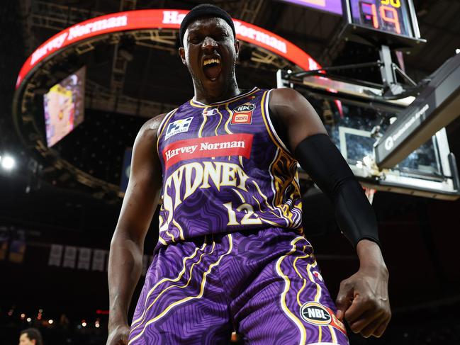 SYDNEY, AUSTRALIA - NOVEMBER 08: Kouat Noi of the Kings celebrates during the round eight NBL match between  Sydney Kings and South East Melbourne Phoenix at Qudos Bank Arena, on November 08, 2024, in Sydney, Australia. (Photo by Mark Metcalfe/Getty Images)