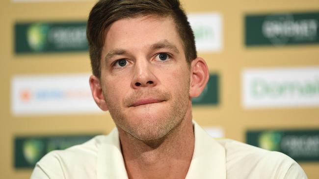 Tim Paine looks on during a press conference following the Australian team training session at the Adelaide Oval in Adelaide, Wednesday, December 5, 2018. Australia play India in the first Test match Thursday. (AAP Image/Dave Hunt) NO ARCHIVING