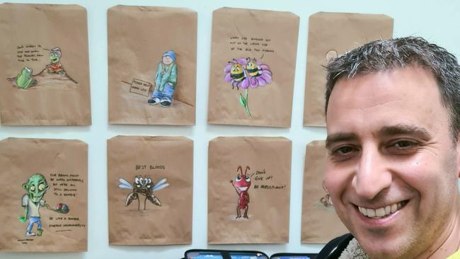 David Blumenthal aka Sandwich Bag Dad will be launching an exhibition of his works at the National Cartoon Gallery in Coffs Harbour.