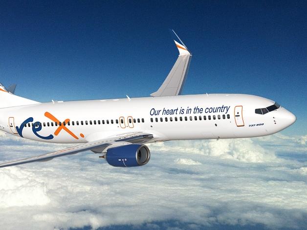 Rex has unveiled its new livery on a Boeing 737 ahead of the launch of Sydney-Melbourne flights in March, 2021.