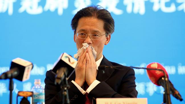 Chinese Consul General Gu Xiaojie addresses the media about COVID-19 at a press conference at the Chinese Consulate in Camperdown. Picture: Toby Zerna