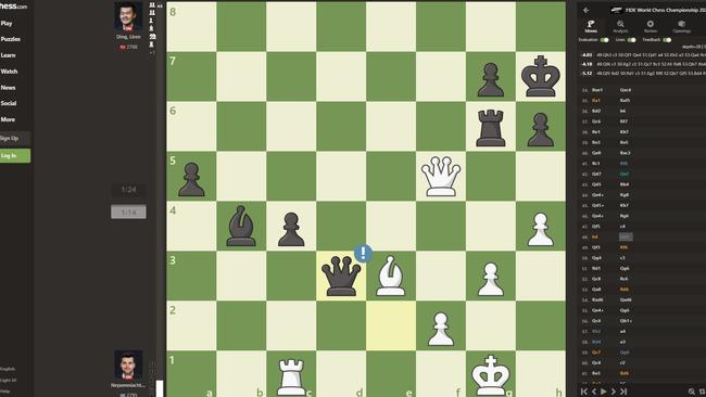 Ding Liren found the defensive move 48. Qd3. Picture: Chess.com