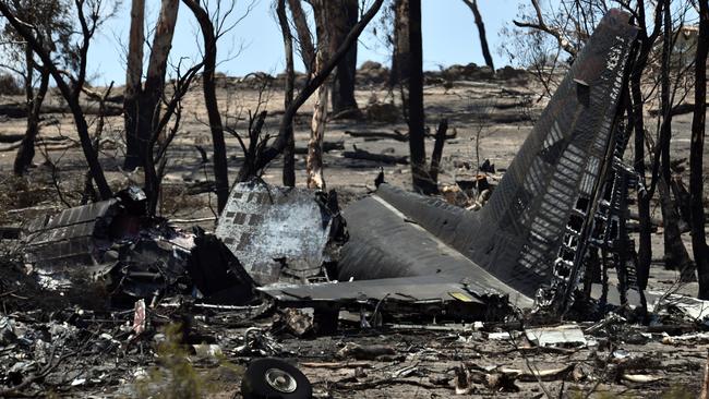 Tail wreckage from the Coulson Aviation crash site in the Snowy Mountains. Picture: Sam Mooy/Getty Images