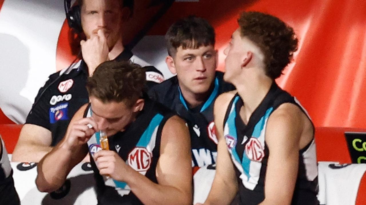 Zak Butters was subbed out. Photo by Michael Willson/AFL Photos via Getty Images.