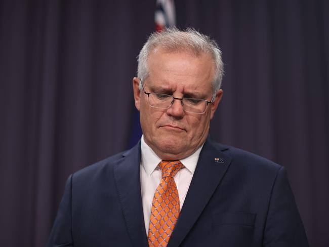 CANBERRA, AUSTRALIA - NewsWire Photos APRIL, 08, 2021:  Prime Minister Scott Morrison during a late press conference at Parliament House in Canberra.Picture: NCA NewsWire/Gary Ramage