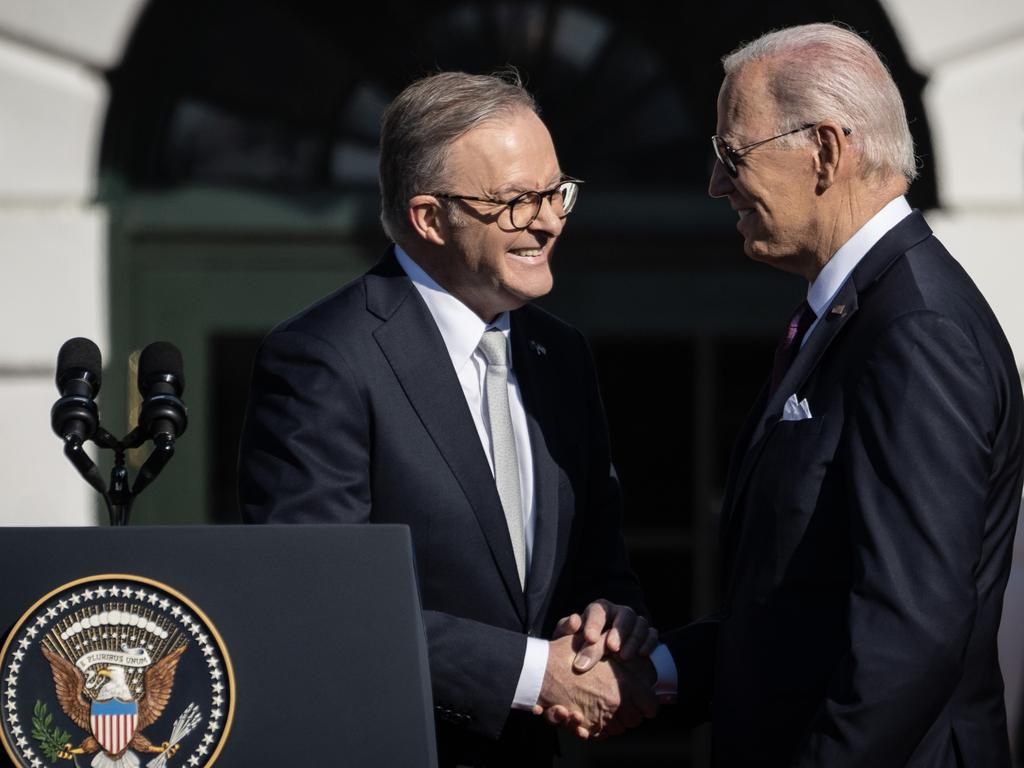 US President Joe Biden welcomed Australian Prime Minister Anthony Albanese to the White House on October 25, before a bilateral meeting in the Oval Office, a joint press conference and a state dinner. Picture: Drew Angerer/Getty Images