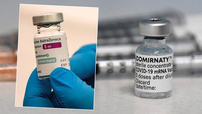 Research indicates that combining the AstraZeneca (left) and Pfizer (right) vaccines could be more effective. Pictures: Supplied