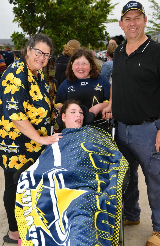 North Queensland Cowboys open training session at Cowboys HQ. Rebecca and Phil Bassett with Amber and Annahbel, 11. Picture: Evan Morgan