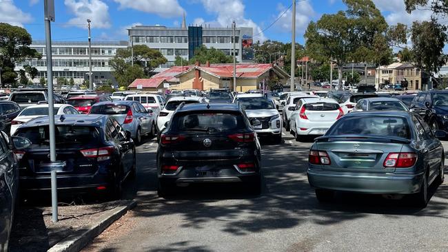 Carparking at the Geelong Railway Station has resulted in a crammed car park, with people parking outside designated areas. Picture: Supplied