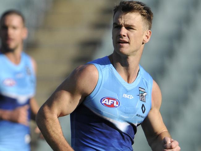 Port Adelaide are training at Subiaco Oval ahead of the match against Fremantle on Saturday. pictured - Robbie Gray