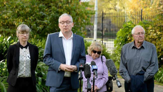Liberal Democrat MP David Limbrick (2nd from left), gives a press conference alongside Natalie Russell’s friend Karen and parents Carmel and Brian. Picture: Andrew Henshaw