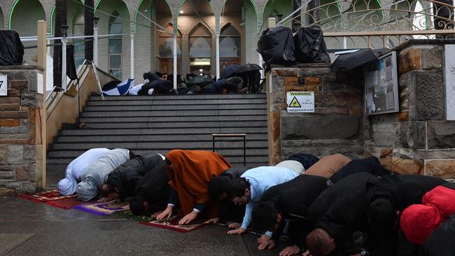 Muslims pray at Lakemba Mosque. Picture: Dean Lewins