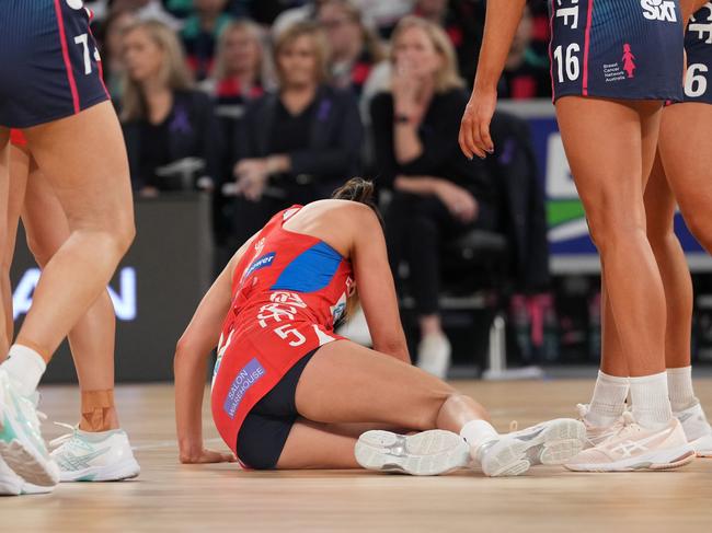 Maddy Proud left the court after a heavy knock. Picture: Daniel Pockett/Getty Images