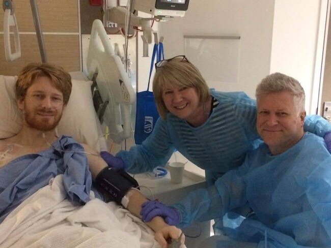 Luke Macauley, 28, with donor father Craig and mother Beth shortly after his transplant.