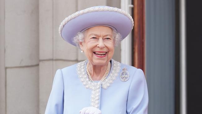 Queen Elizabeth II watches from the balcony of Buckingham Palace during the Trooping the Colour on June 2.